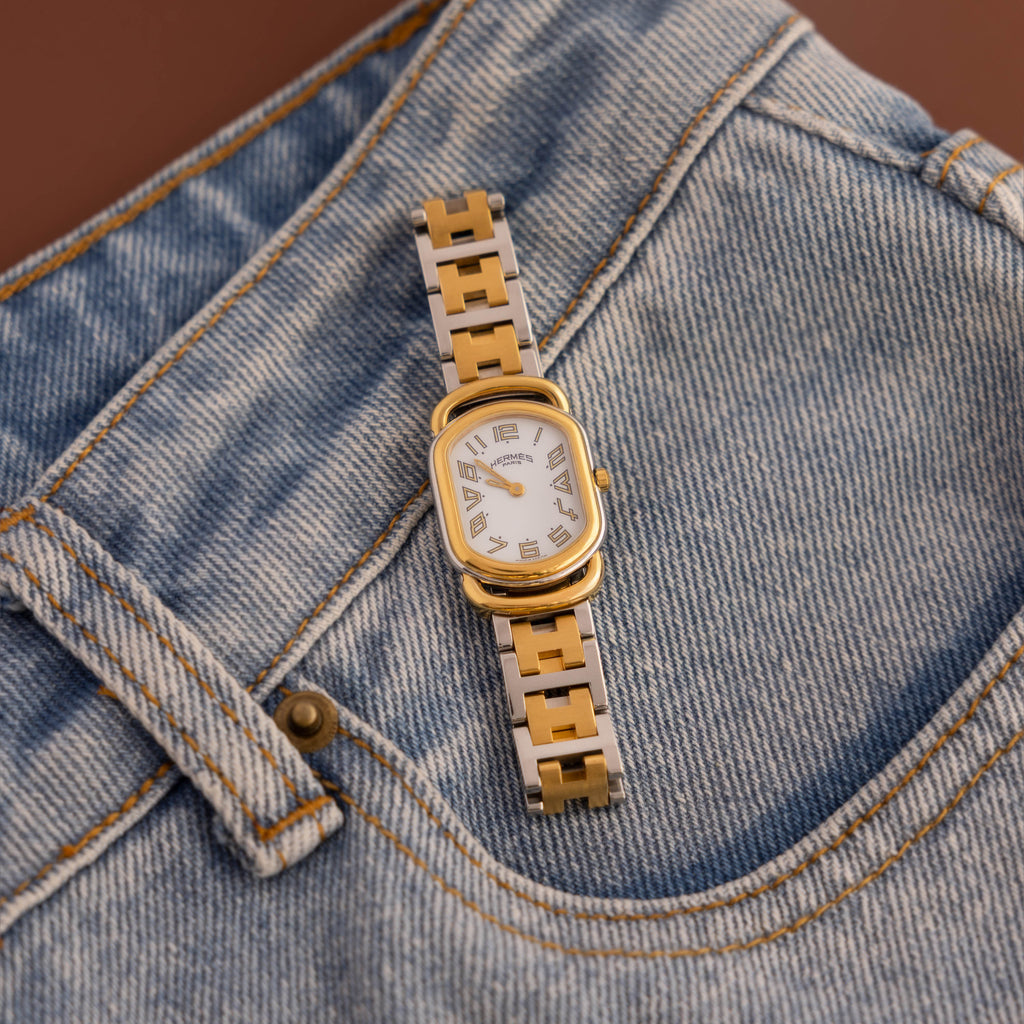 Vintage Hermes Swiss Rallye Oval Two Tone Watch