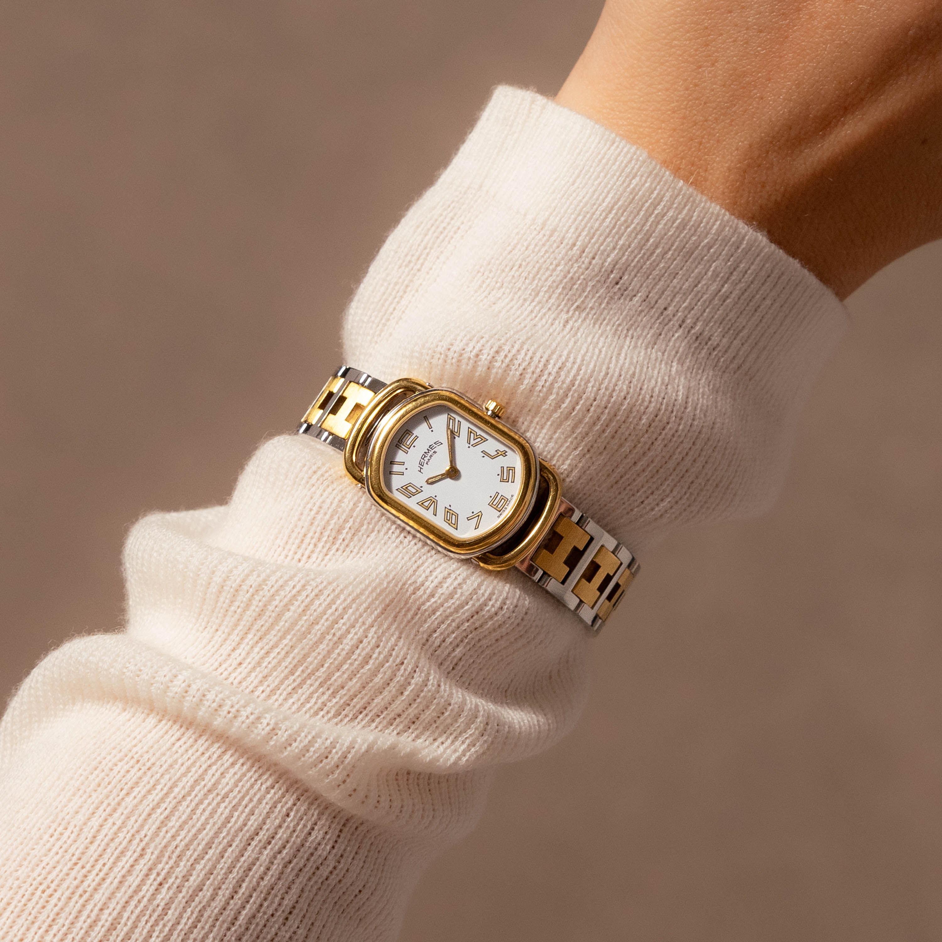 Vintage Hermes Swiss Rallye Oval Two Tone Watch