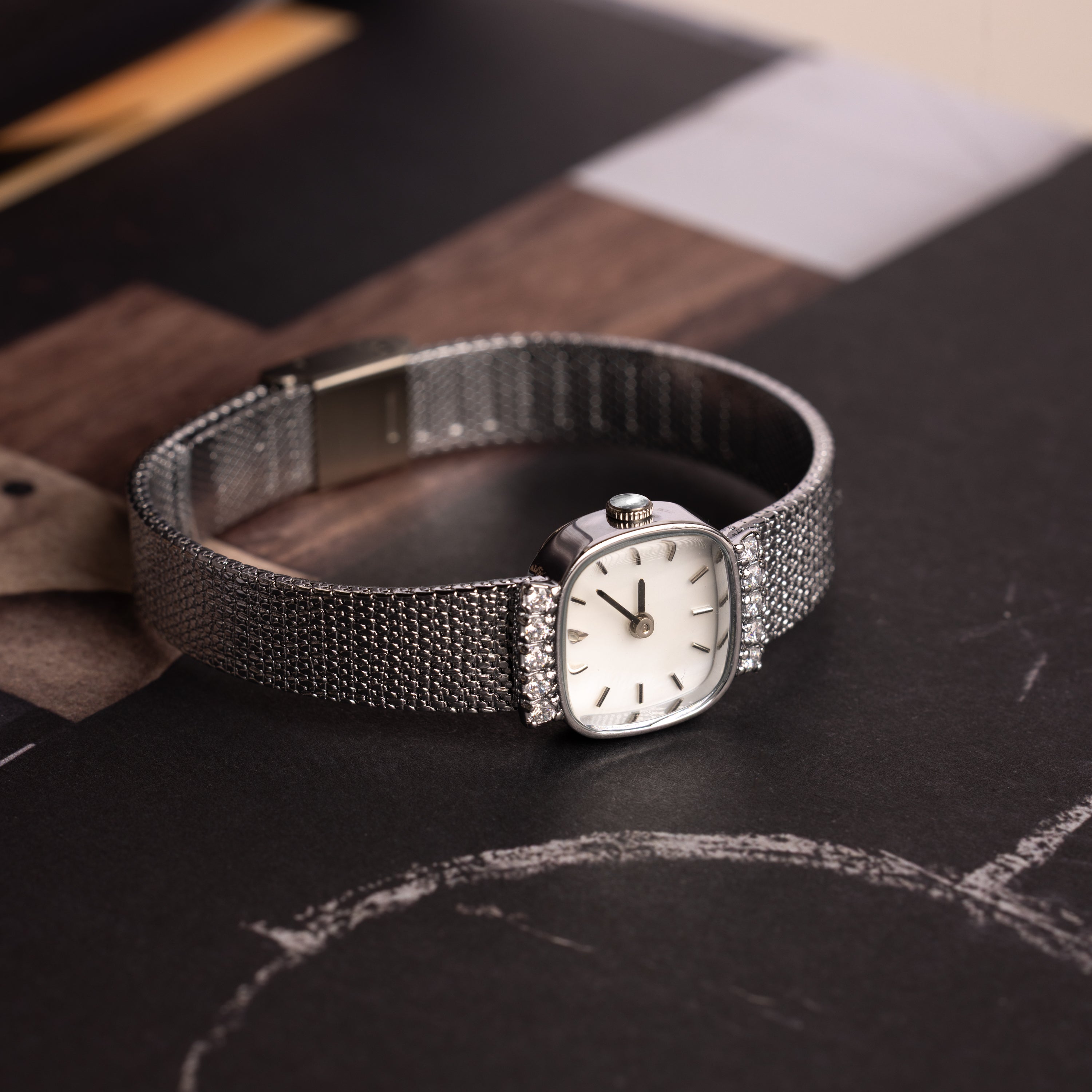 Side view of our Luxe Square Timepiece watch in Sterling Silver