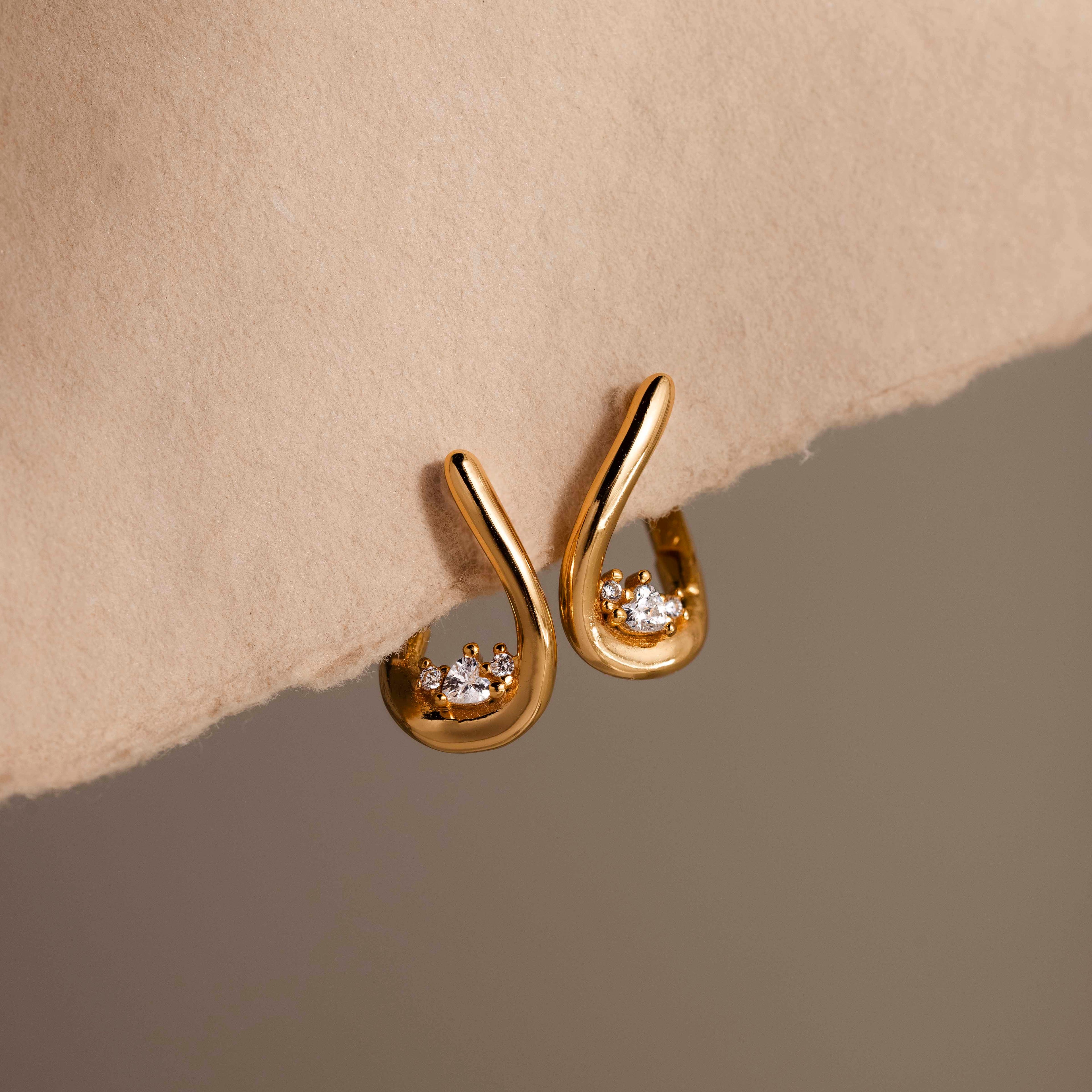 Curved Diamond Teardrop Hoops in 18K Gold