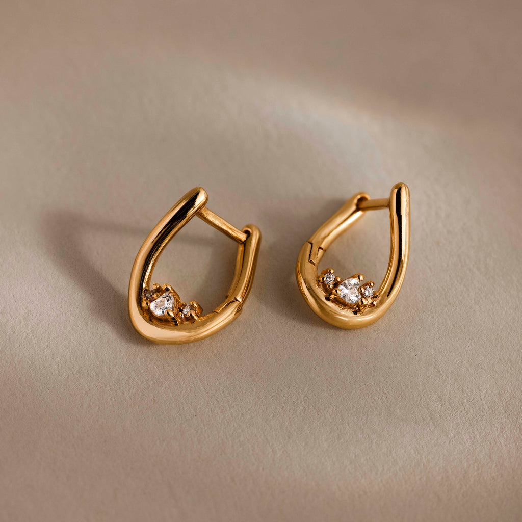 Curved Diamond Teardrop Hoops in 18K Gold