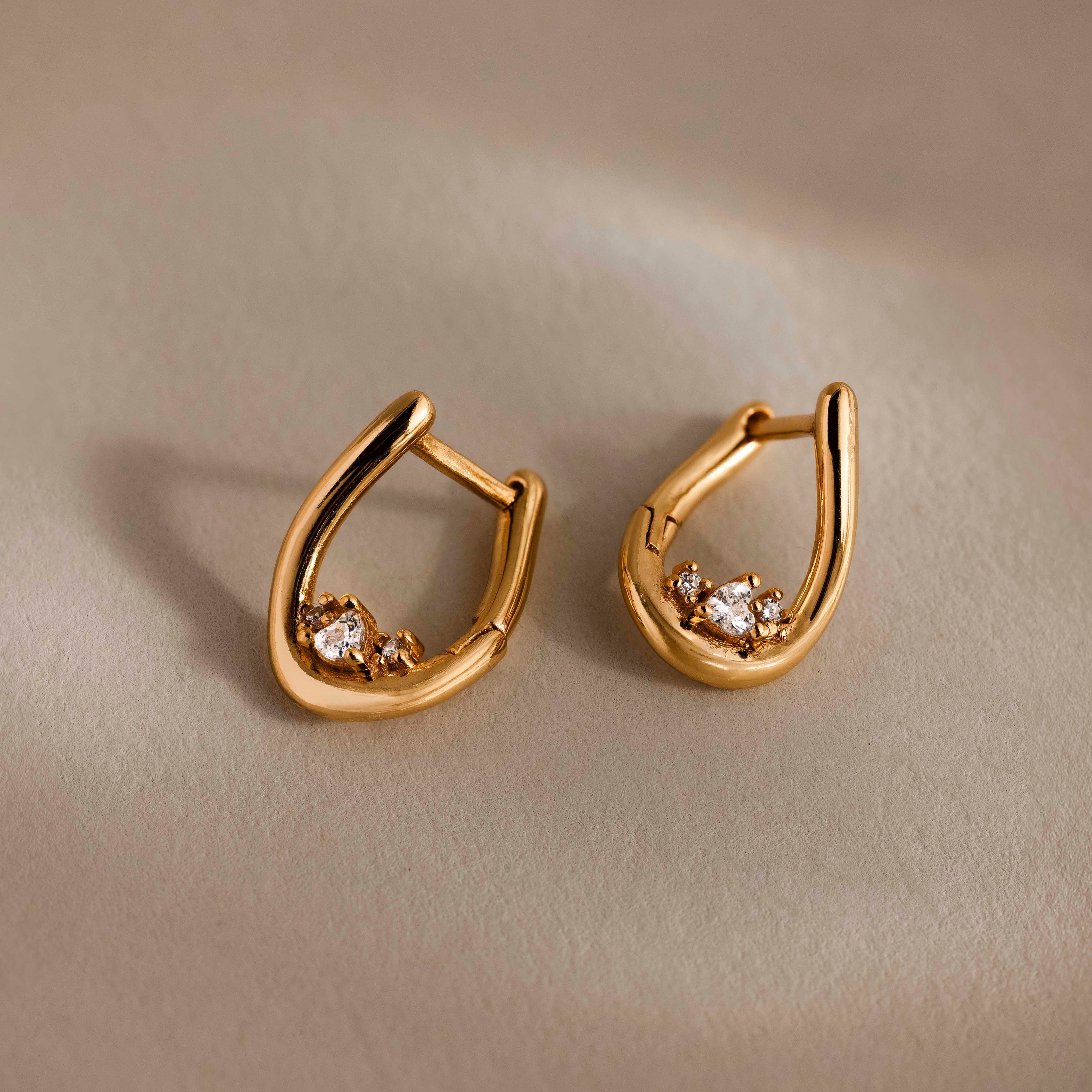 Curved Diamond Teardrop Hoops in 18K Gold