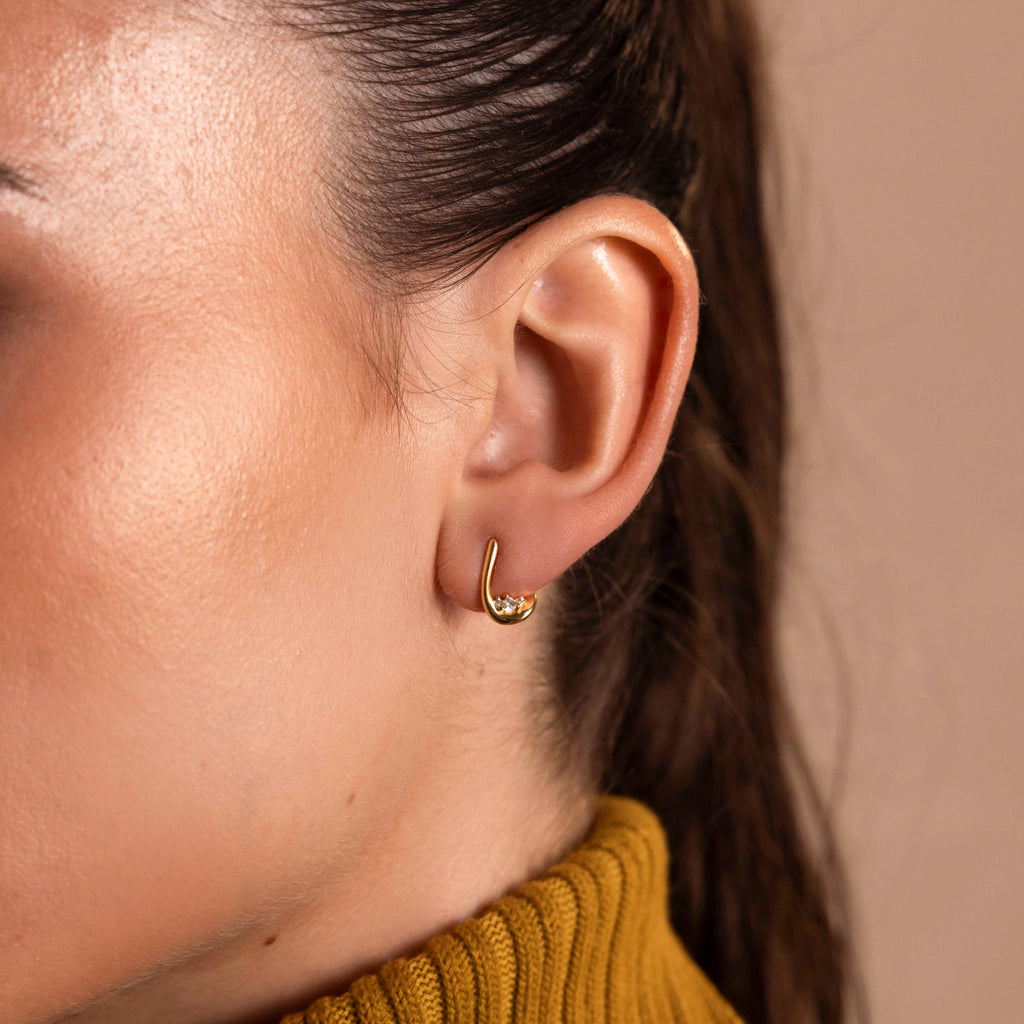 Curved Diamond Teardrop Hoops in 18K Gold