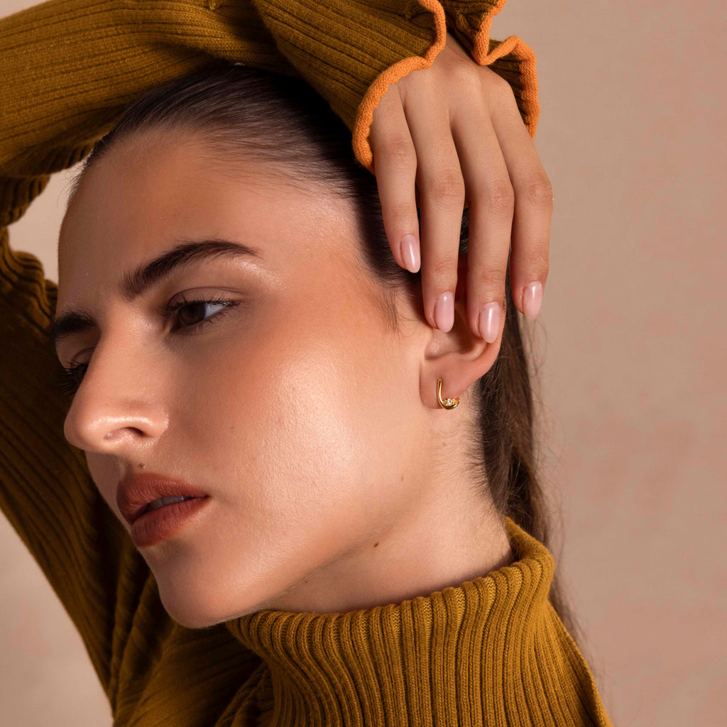 Curved Diamond Teardrop Hoops in 18K Gold
