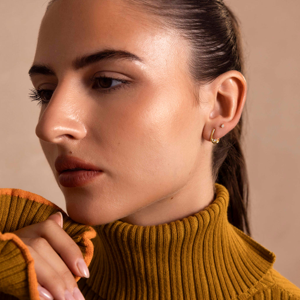 Curved Diamond Teardrop Hoops in 18K Gold