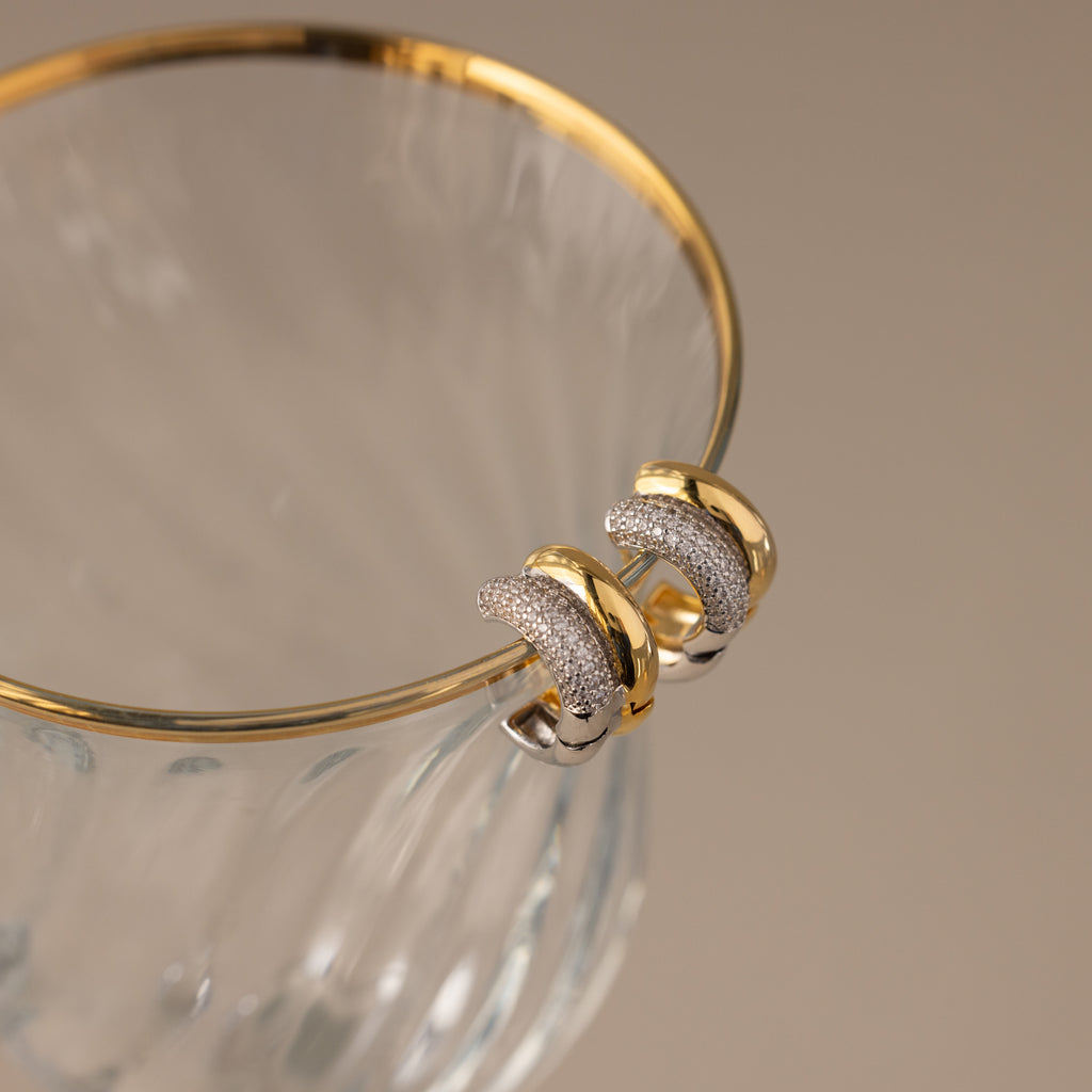 Duo Mixed Metal Pave Huggies