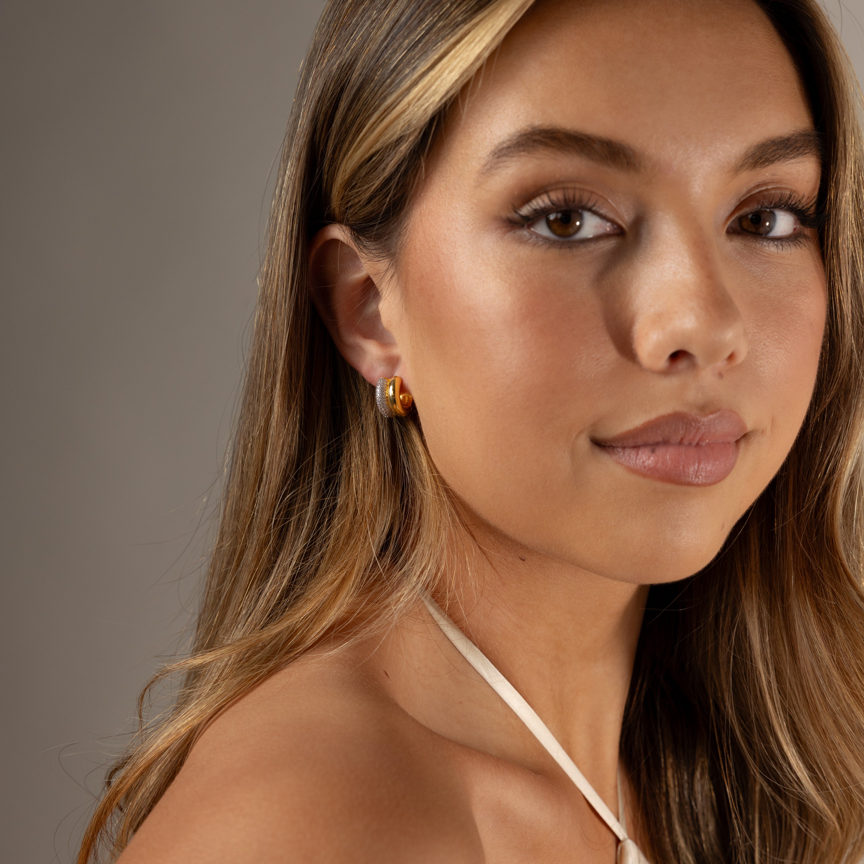 Duo Mixed Metal Pave Huggies