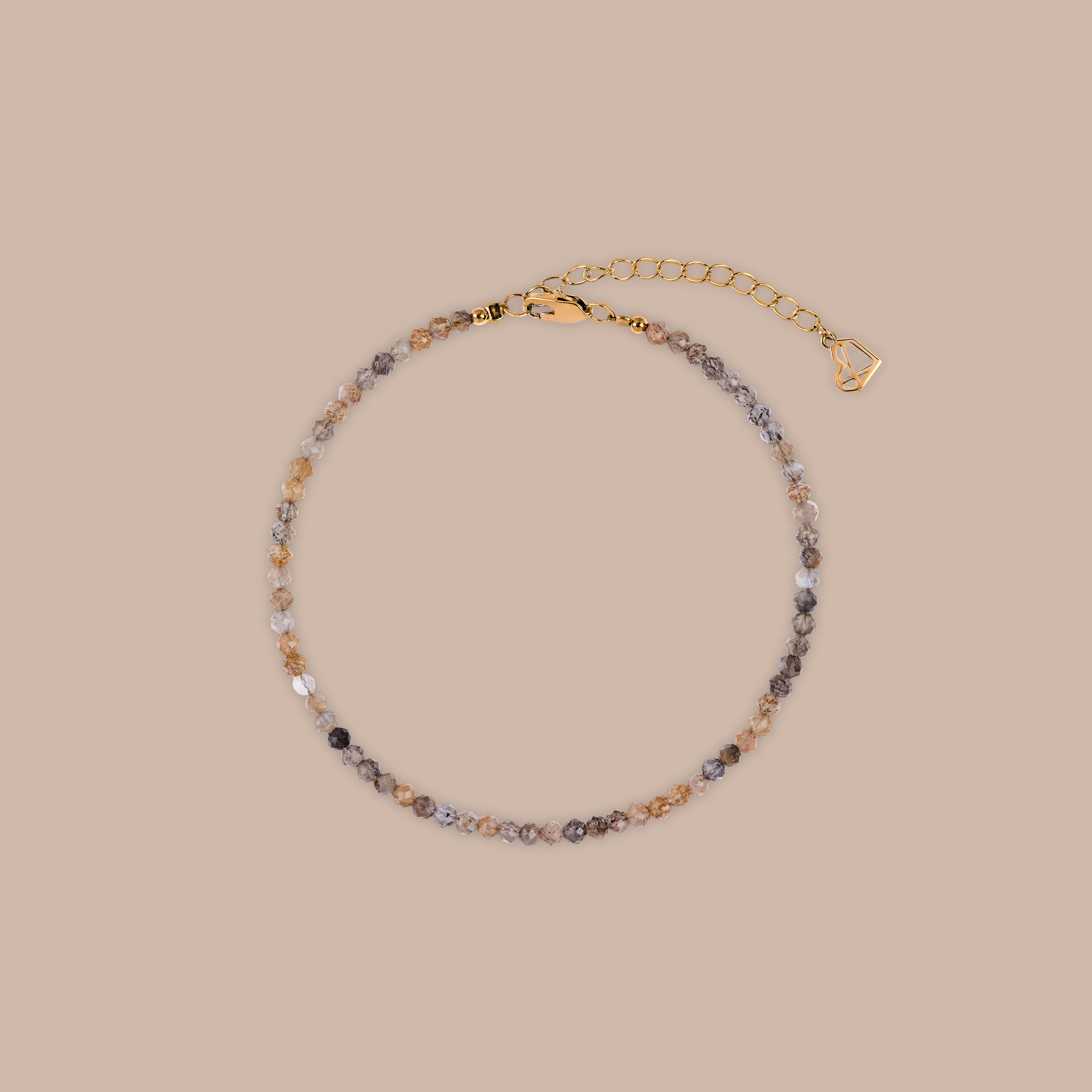 Sunstone Beaded Charm Anklet in 18K Gold