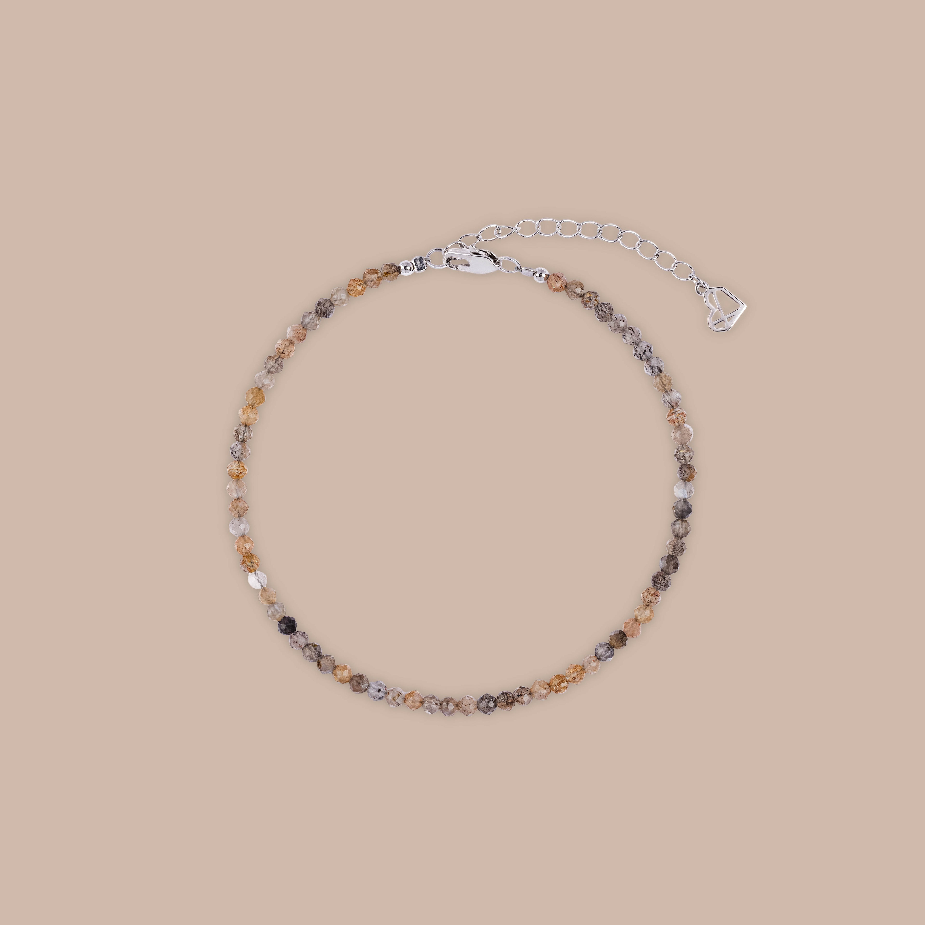 Sunstone Beaded Charm Anklet in Silver