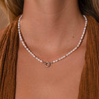 Pearl Beaded Charm Necklace in Silver