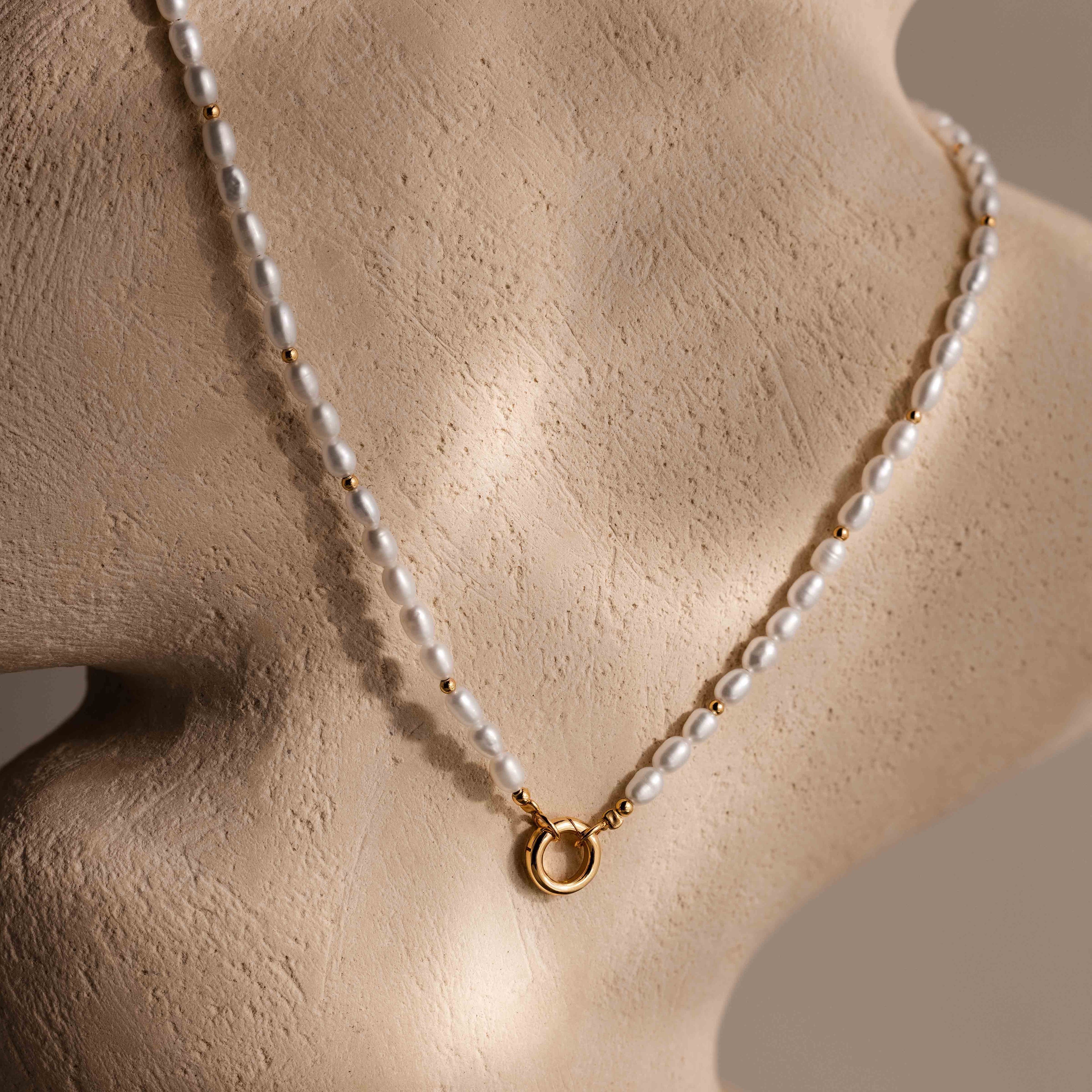 Pearl Beaded Charm Necklace in 18K Gold