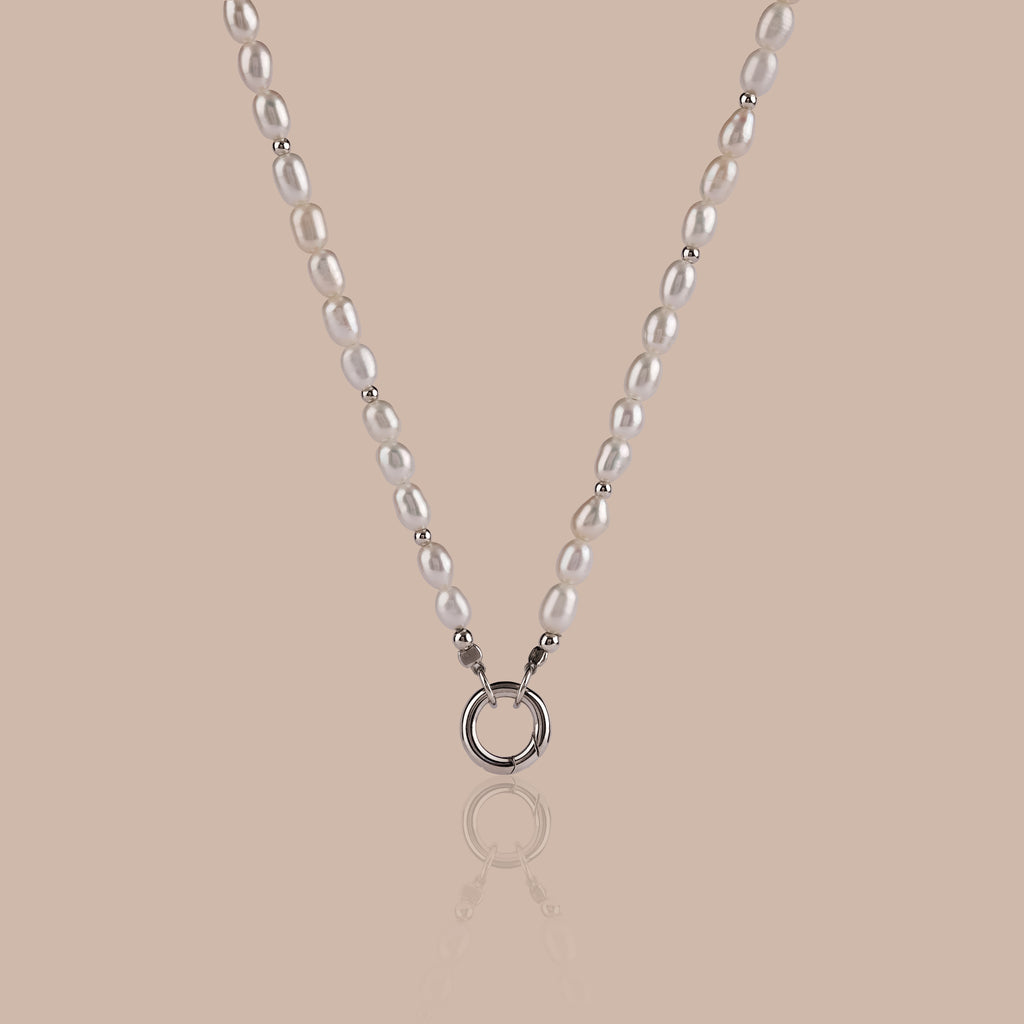 Pearl Beaded Charm Necklace in Silver