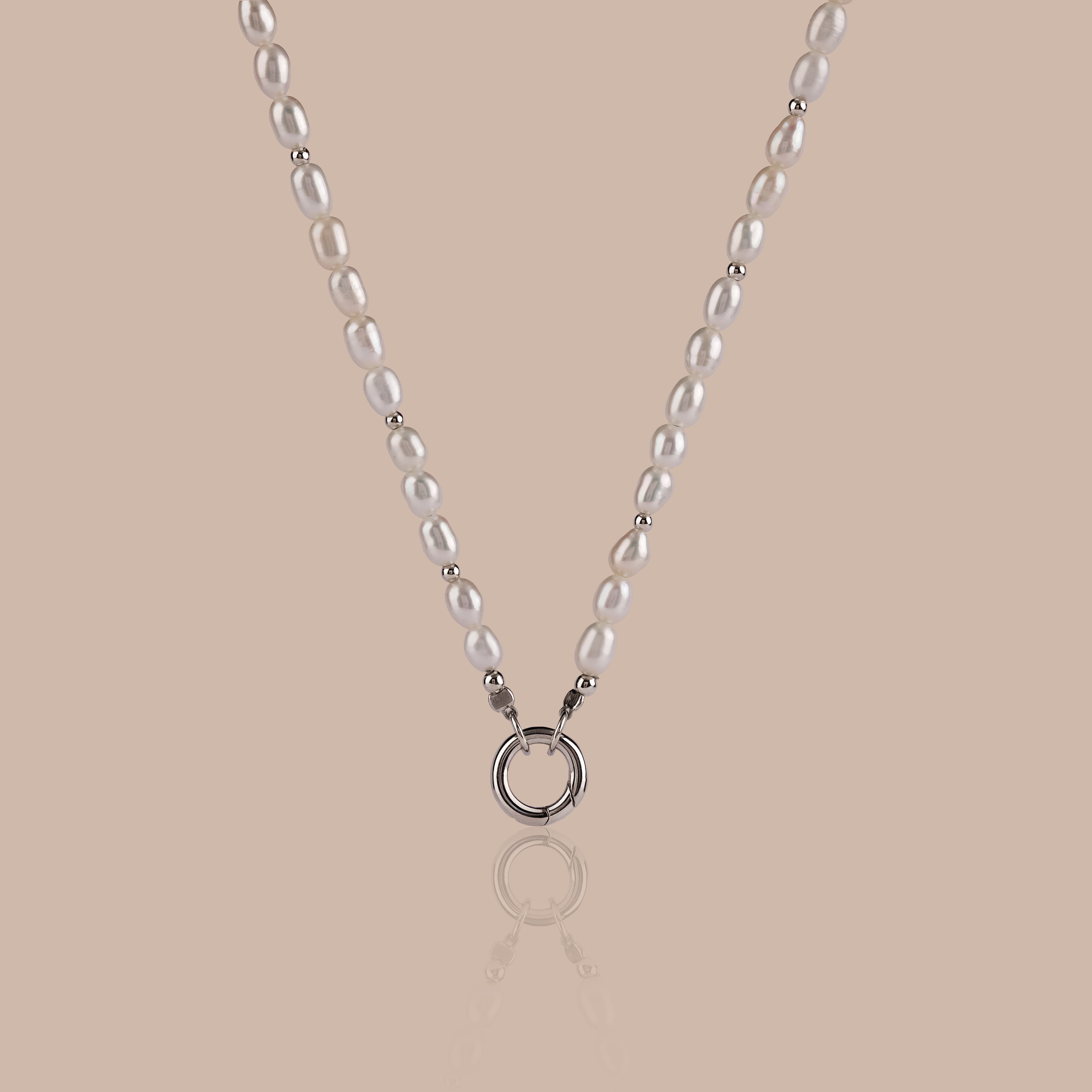 Pearl Beaded Charm Necklace in Silver
