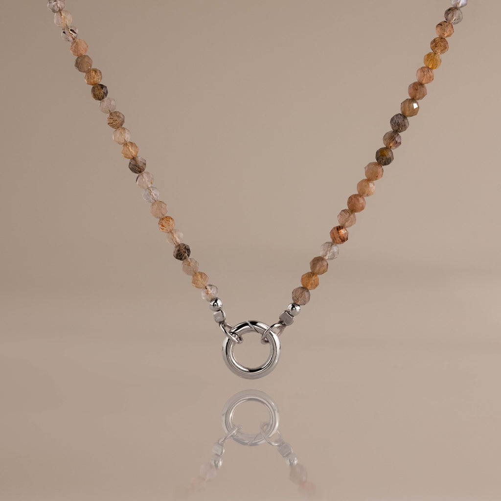 Sunstone Beaded Charm Necklace in Silver