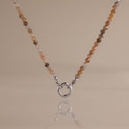 Sunstone Beaded Charm Necklace in Silver