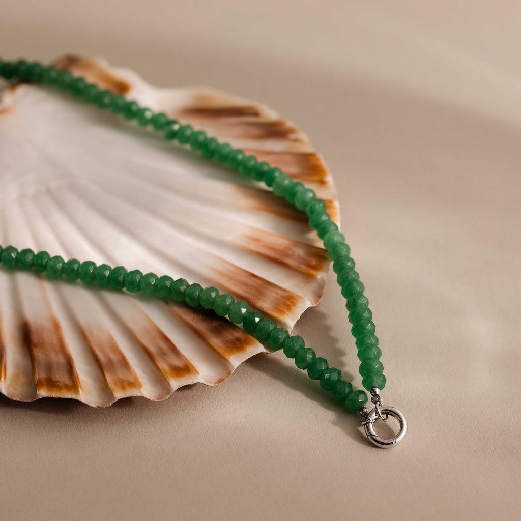 Evergreen Beaded Charm Necklace in Silver