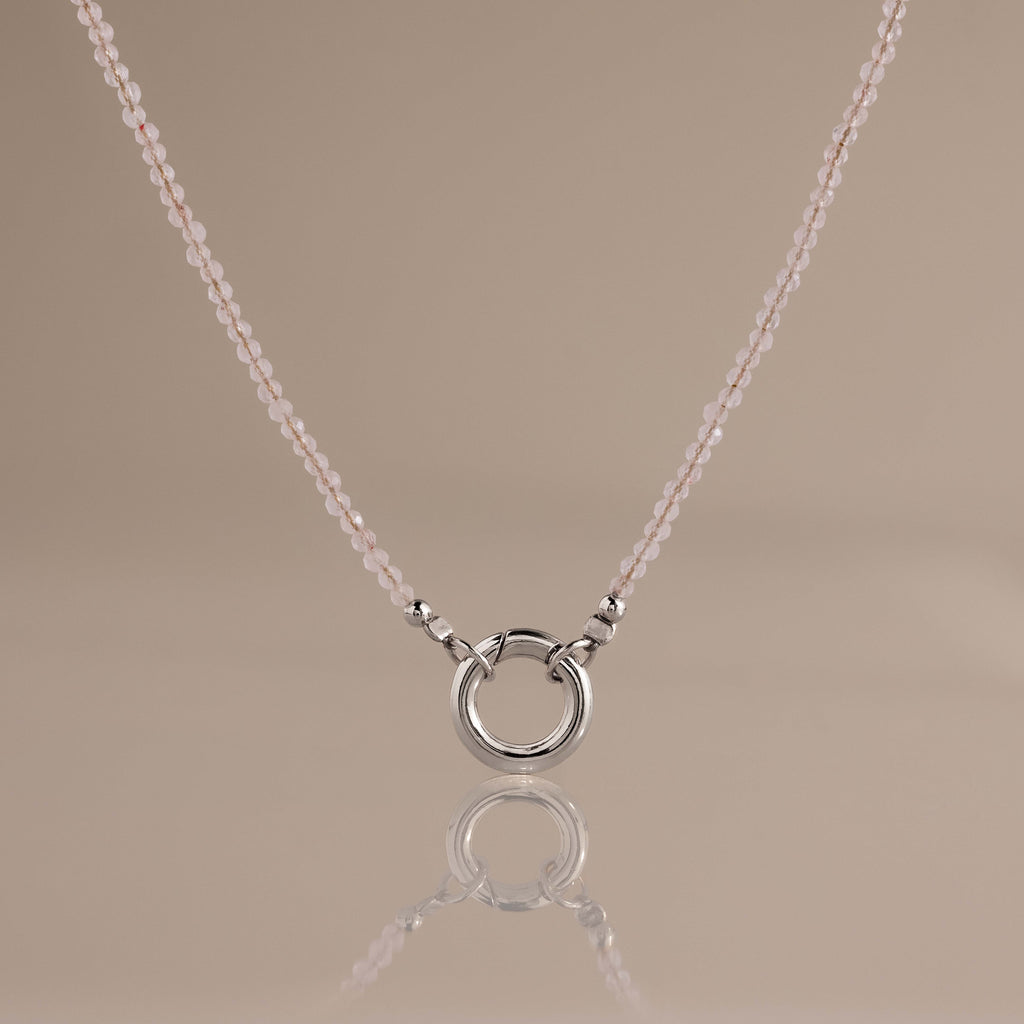 Quartz Beaded Charm Necklace in Silver