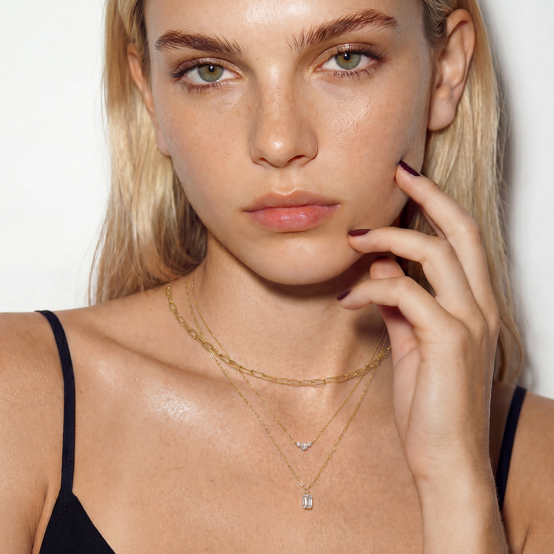 Solid Gold Diamond Emerald Cut Solitaire Necklace