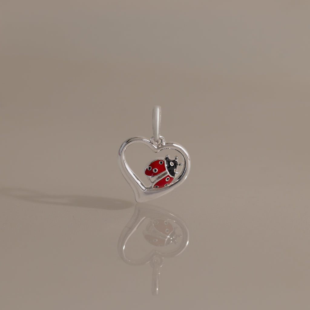 Ladybug Heart Charm in Silver