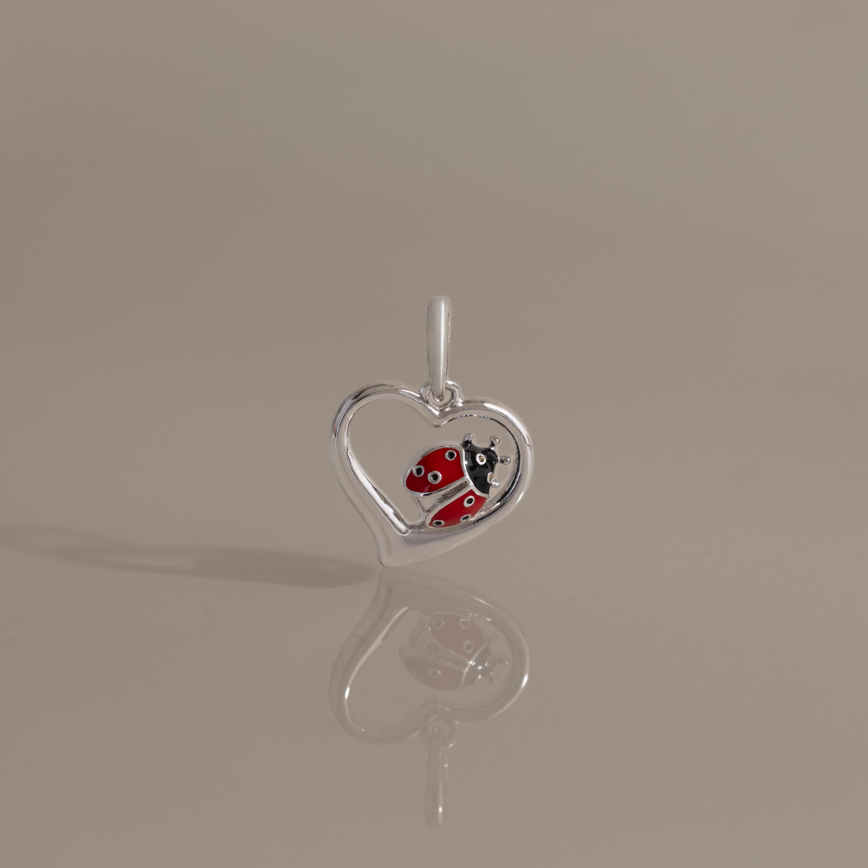 Ladybug Heart Charm in Silver