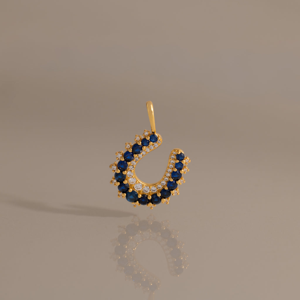 Lucky Sapphire Horseshoe Charm in 18K Gold