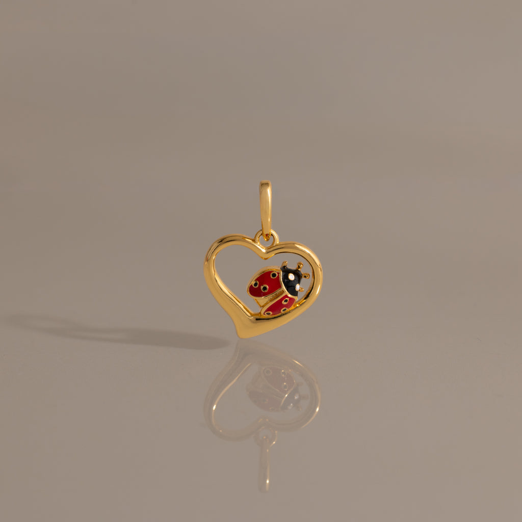 Ladybug Heart Charm in 18K Gold