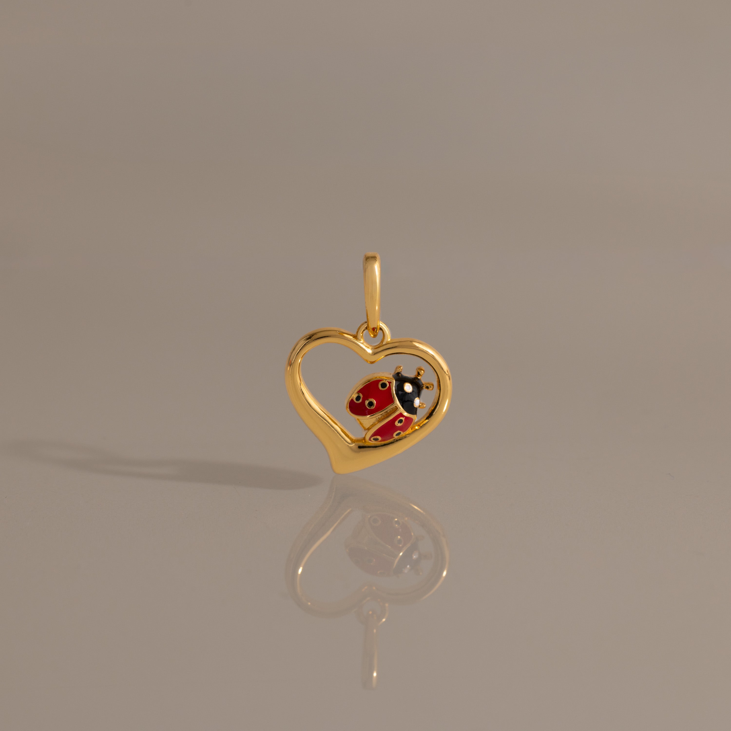 Ladybug Heart Charm in 18K Gold