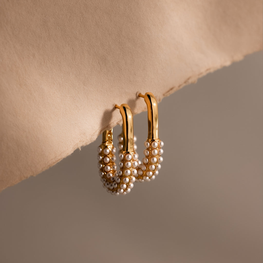 Pearl Cluster Link Hoops in 18K Gold