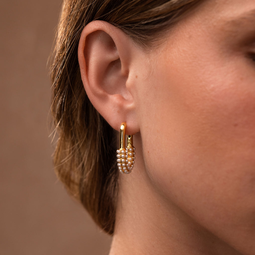Pearl Cluster Link Hoops in 18K Gold