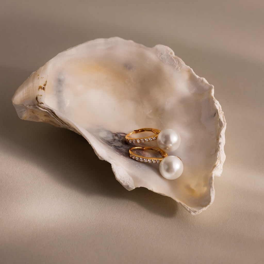 Shimmer Pearl Drop Earrings in 18K Gold