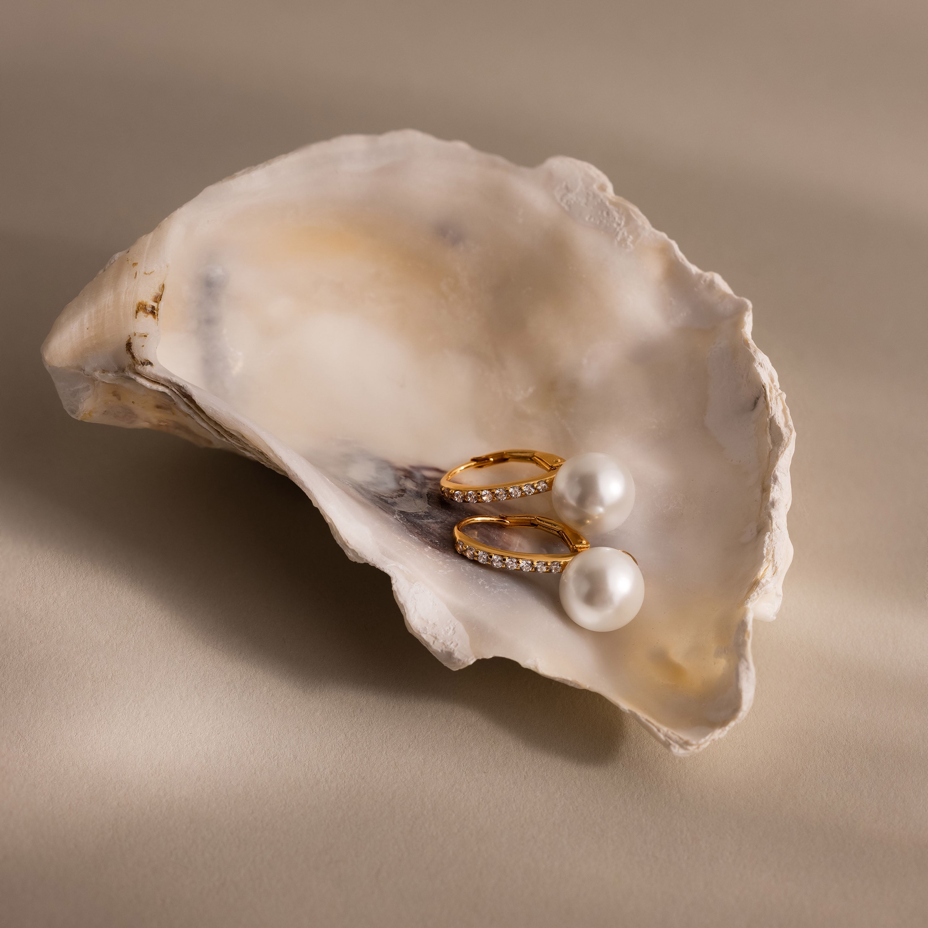 Shimmer Pearl Drop Earrings in 18K Gold
