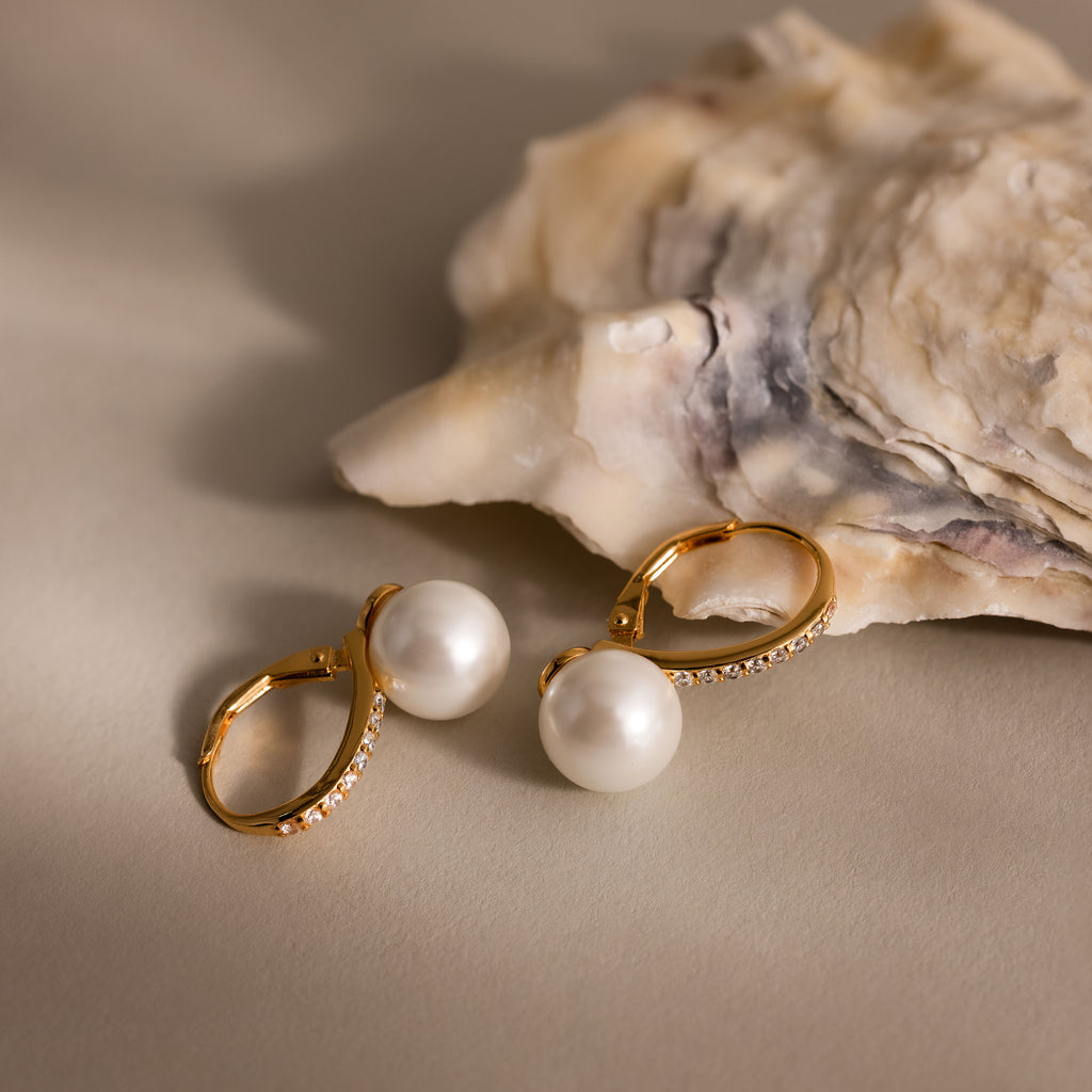 Shimmer Pearl Drop Earrings in 18K Gold