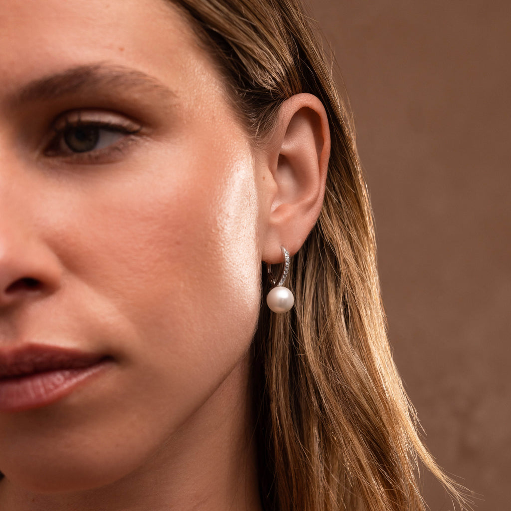 Shimmer Pearl Drop Earrings in Silver