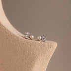 Pearl Diamond Bloom Studs in Silver