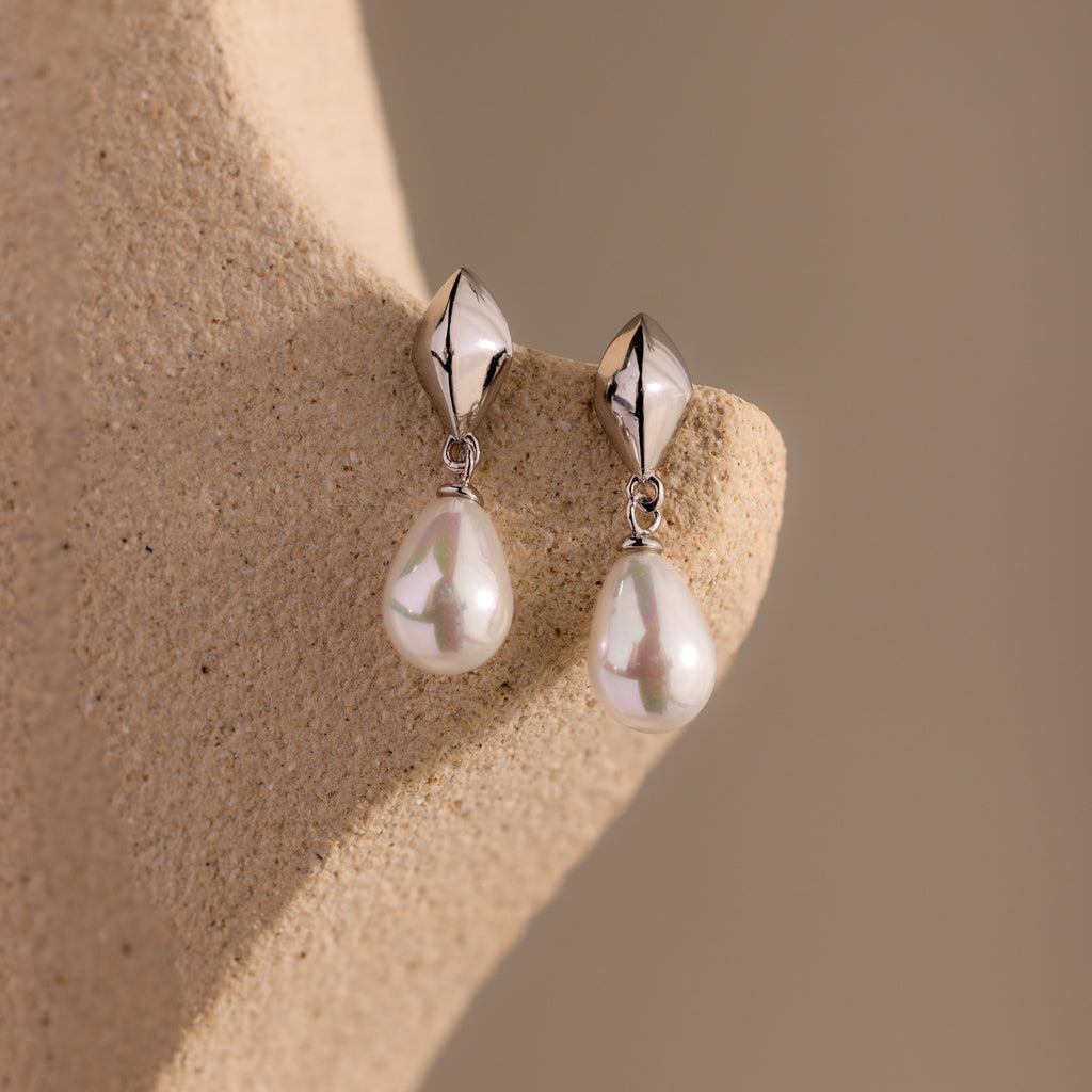 Tiny Pearl Drop Studs in Silver