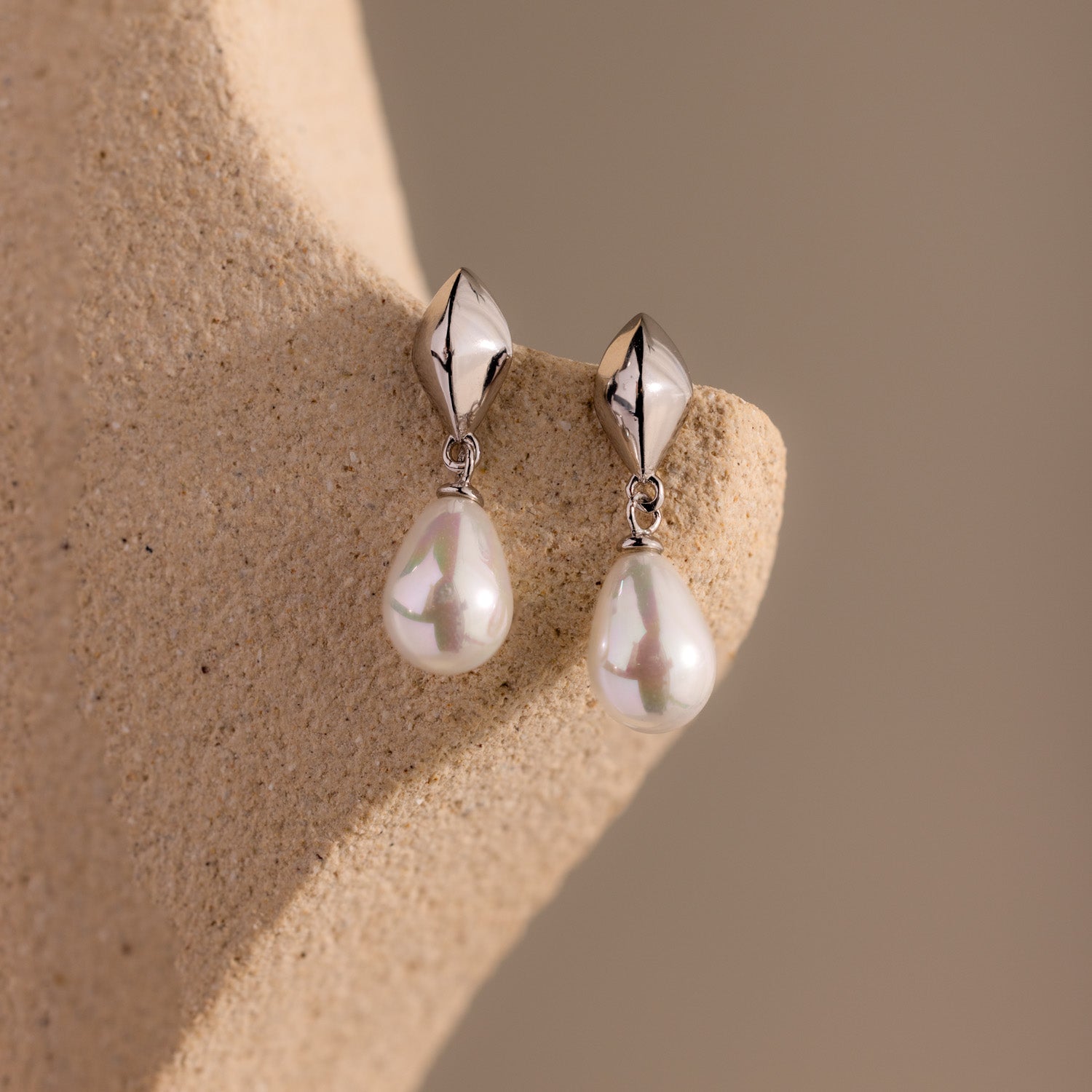 Tiny Pearl Drop Studs in Silver