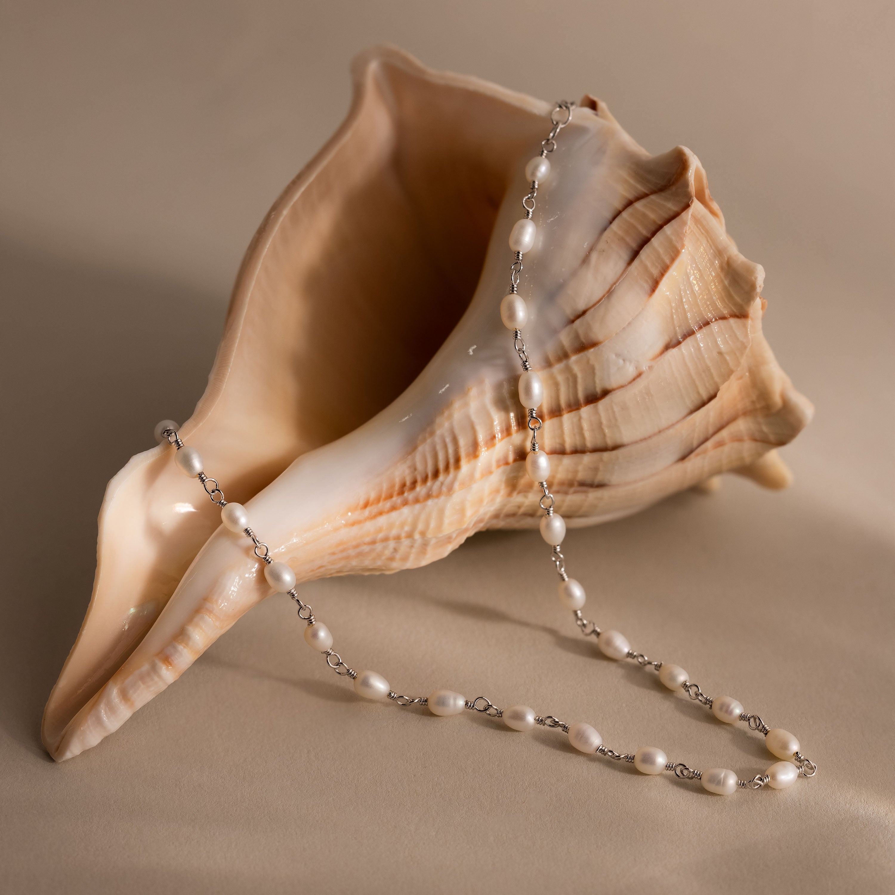 Aurora Pearl Station Necklace in Silver