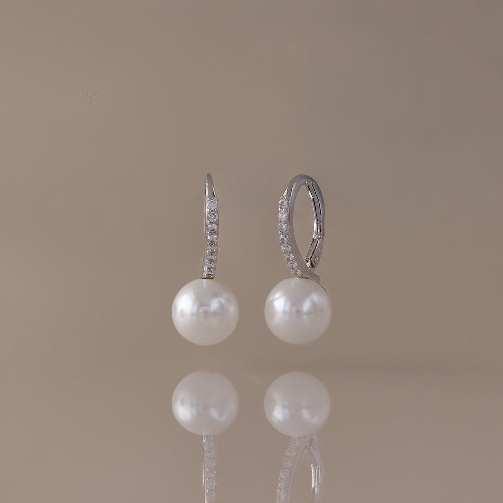 Shimmer Pearl Drop Earrings in Silver