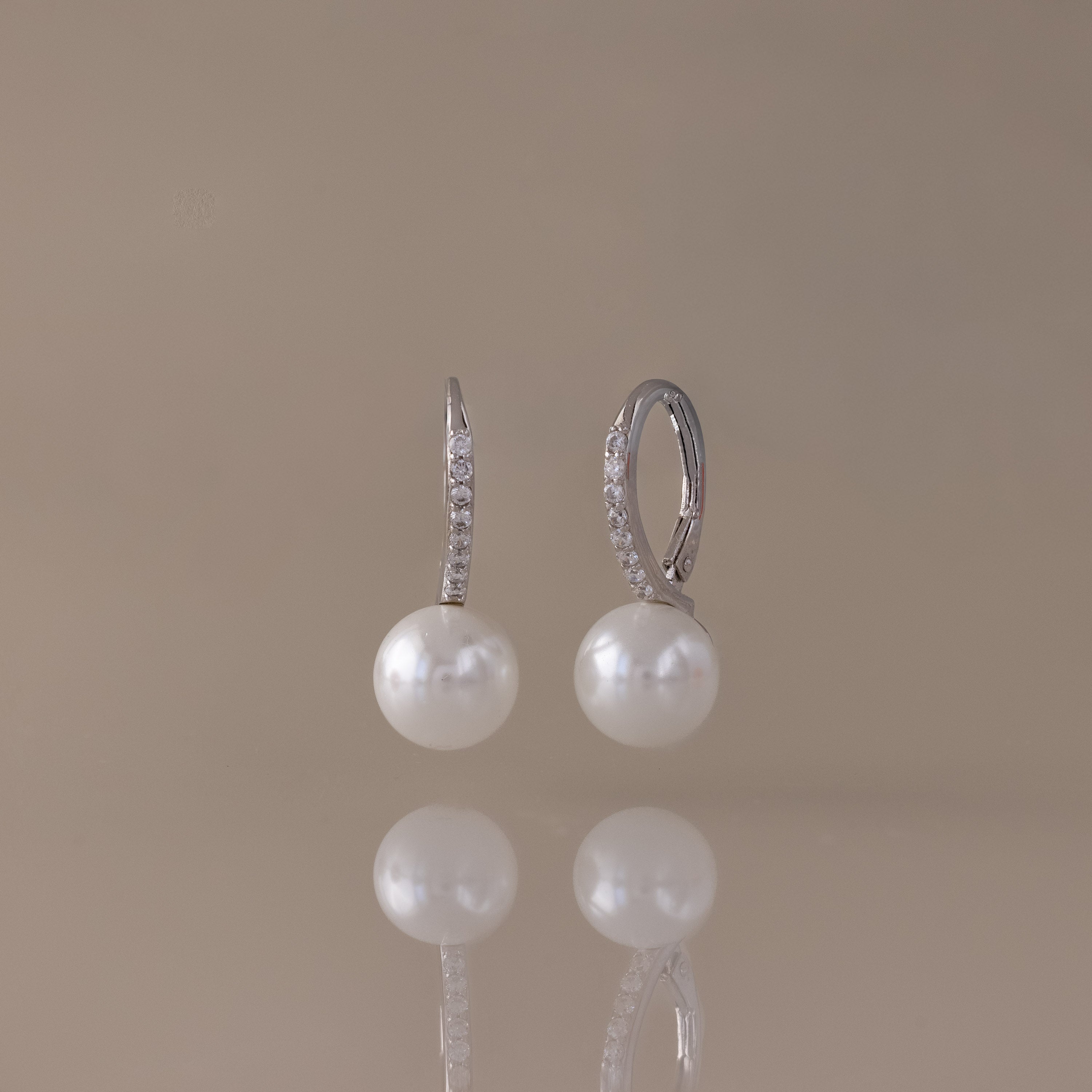 Shimmer Pearl Drop Earrings in Silver