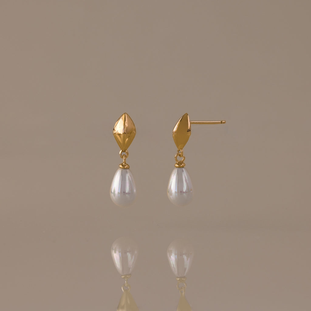 Tiny Pearl Drop Studs in 18K Gold