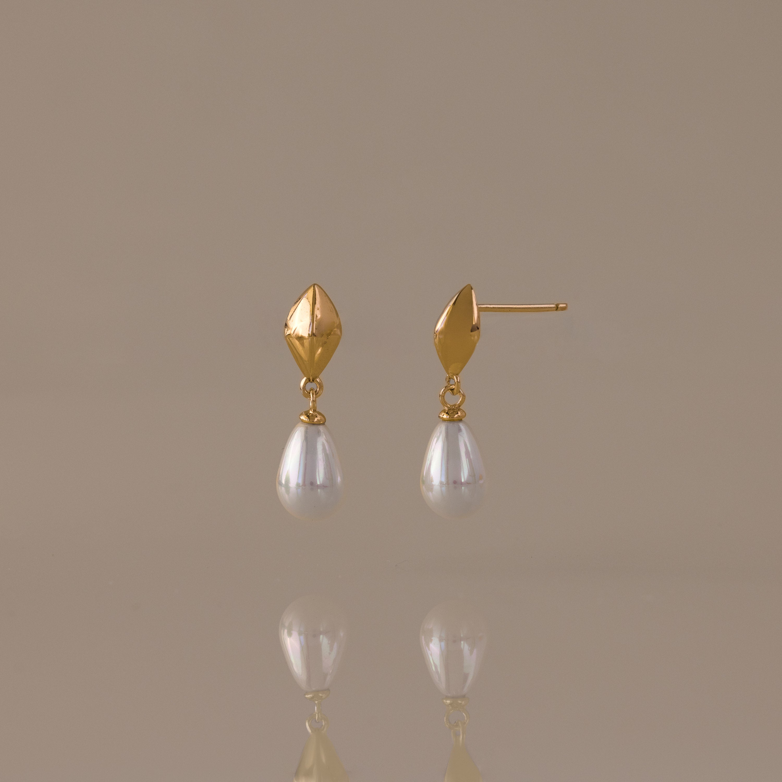 Tiny Pearl Drop Studs in 18K Gold