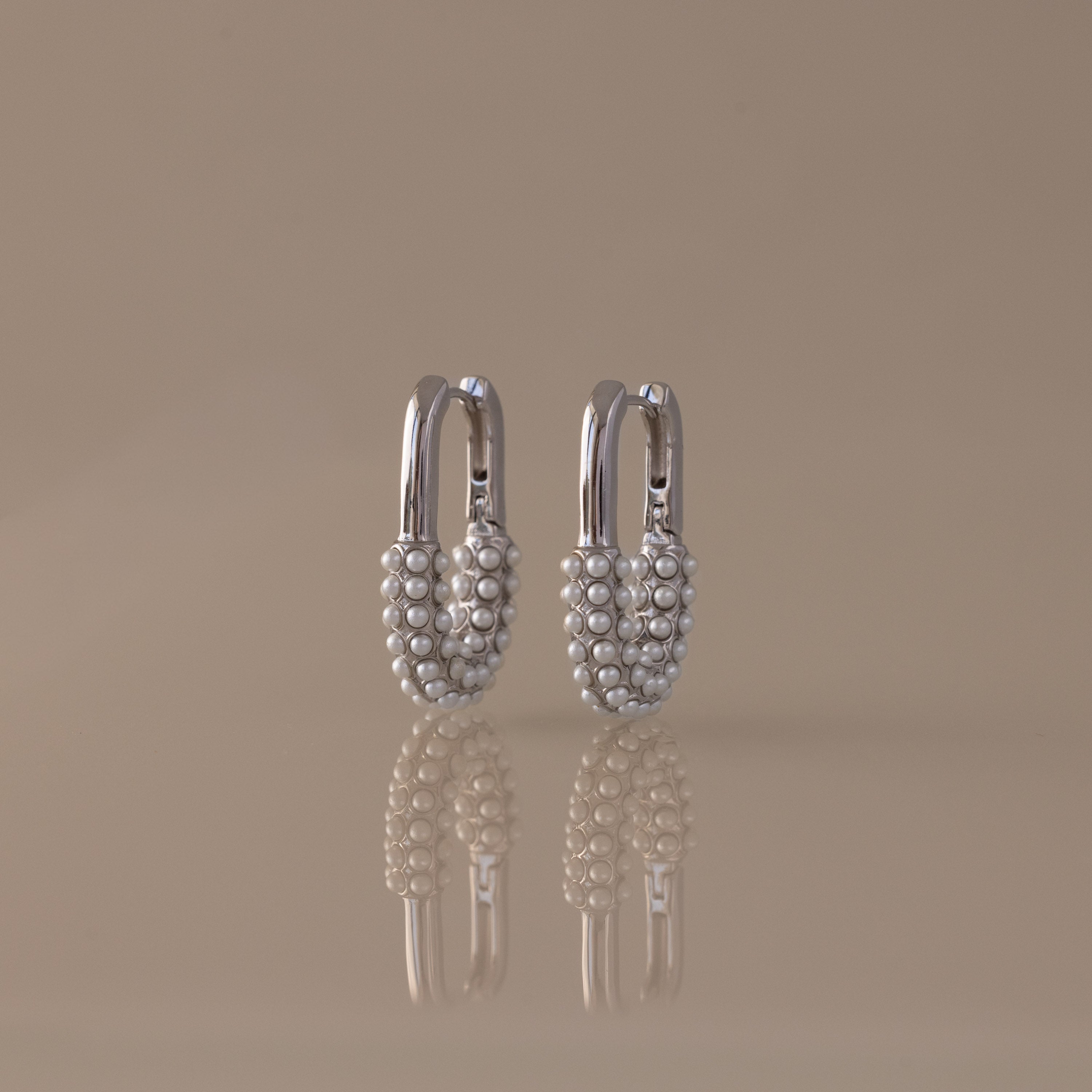Pearl Cluster Link Hoops in Silver