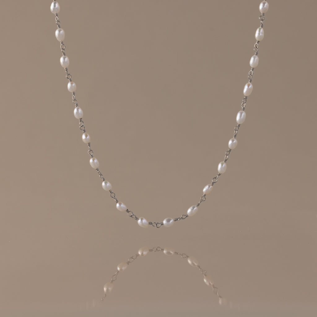 Aurora Pearl Station Necklace in Silver