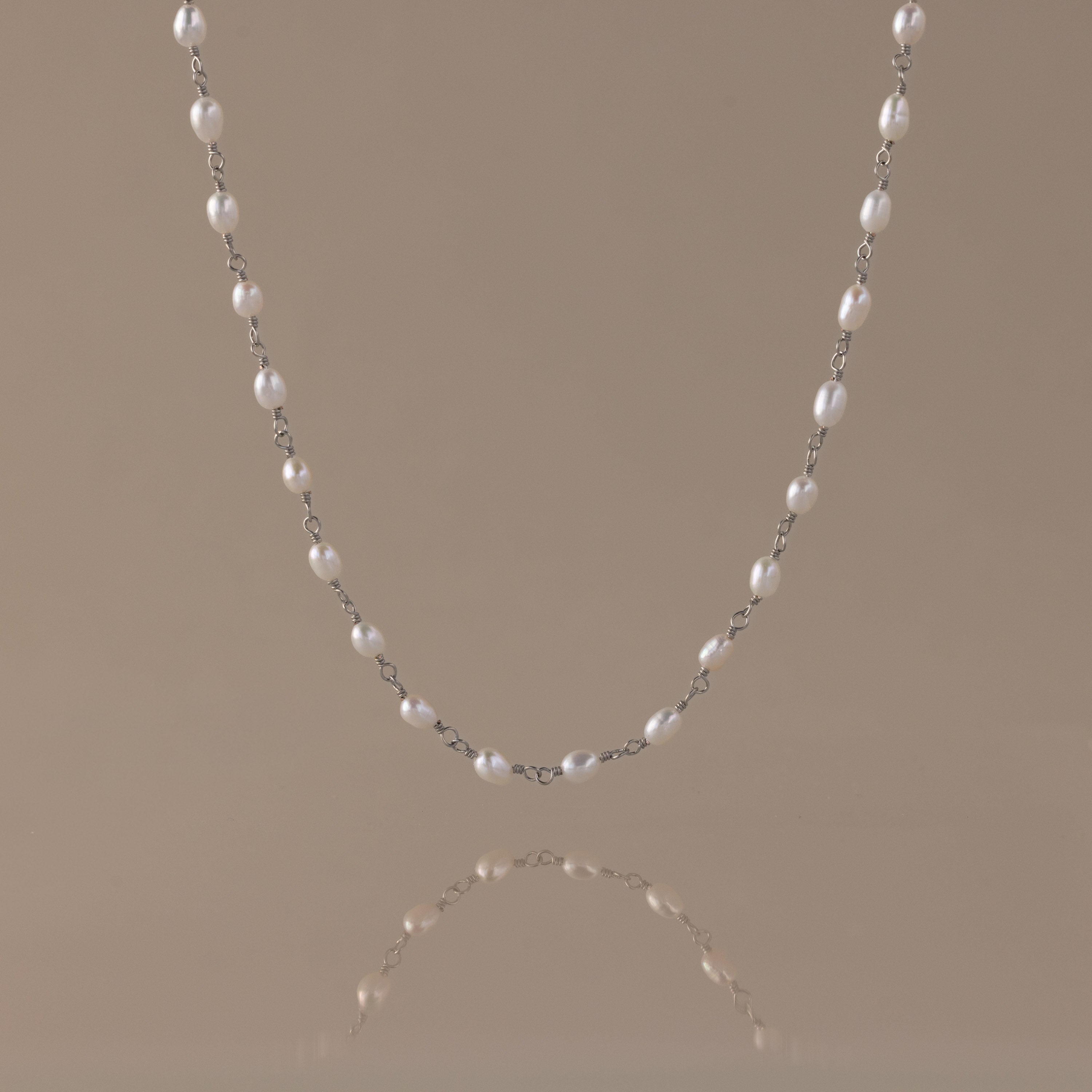 Aurora Pearl Station Necklace in Silver
