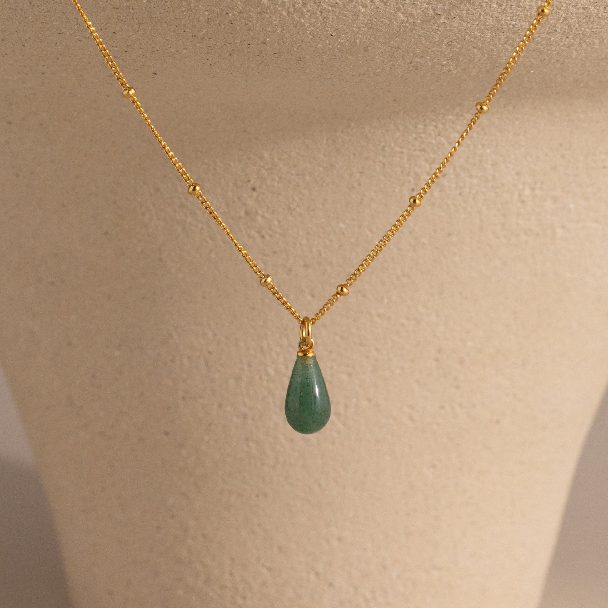 Green Jade Drop Pendant Necklace in 18K Gold Caitlyn Minimalist