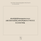 Font chart for Newsletter Initial Bracelet displays uppercase, lowercase, numbers, and ampersand in black—ideal for personalizing your elegant bracelet with stylish lettering.