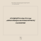Carrie Script font chart shows uppercase, lowercase, and numbers in elegant cursive—ideal for designing the Carrie Initial Bracelet or other personalized jewelry like a custom delicate bracelet.