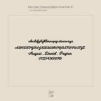 Mellow Script Font 97 Chart List by CaitlynMinimalist on a beige background