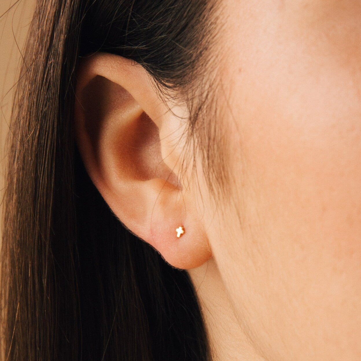 Tiny Cross Studs Earrings Caitlyn Minimalist - Main Image