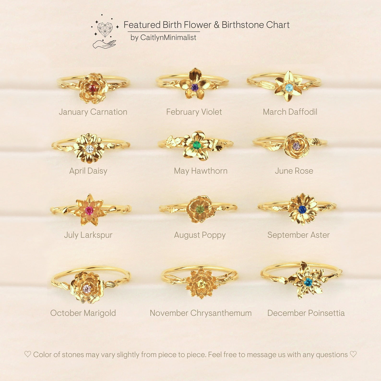 Custom Flower Birthstone Diamond Ring Caitlyn Minimalist